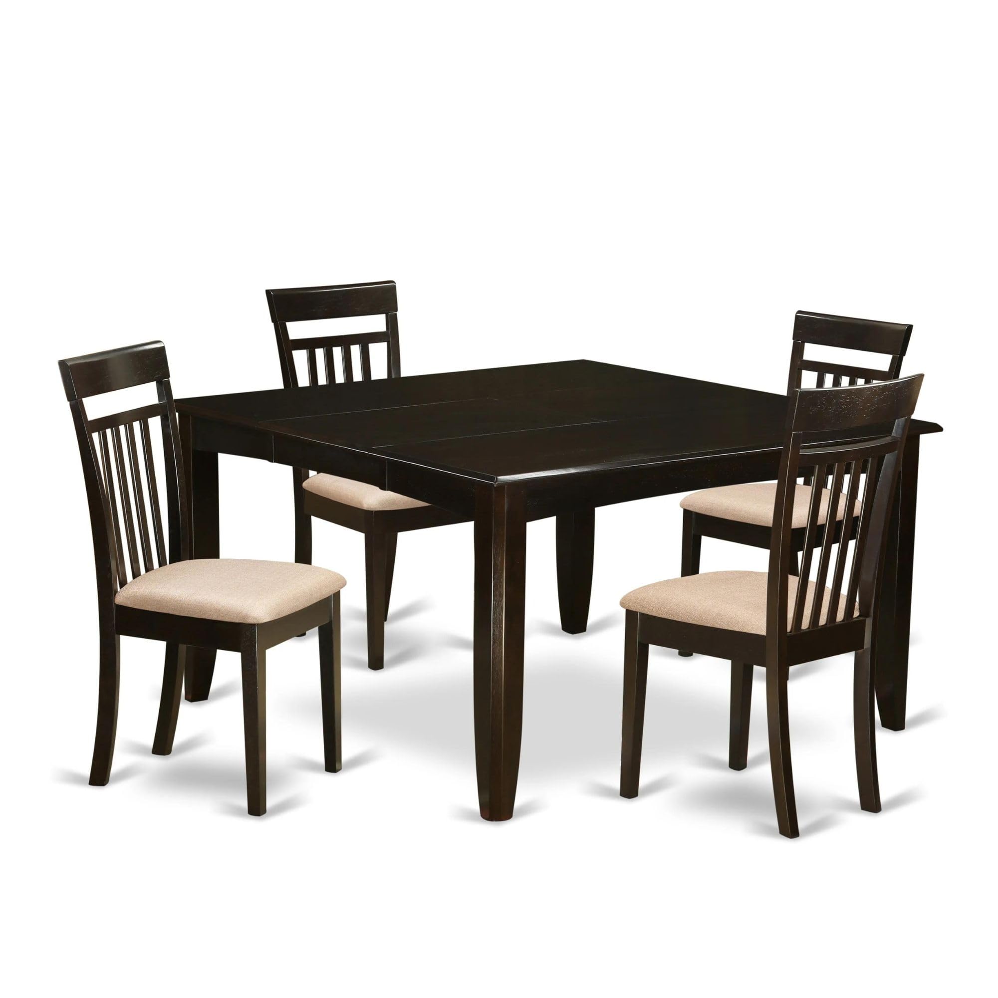 East West Furniture Pfca5-Cap-C 5 Piece Dining Set Includes A Square Dining Table With Butterfly Leaf And 4 Linen Fabric Kitchen Room Chairs, 54X54 Inch, Cappuccino