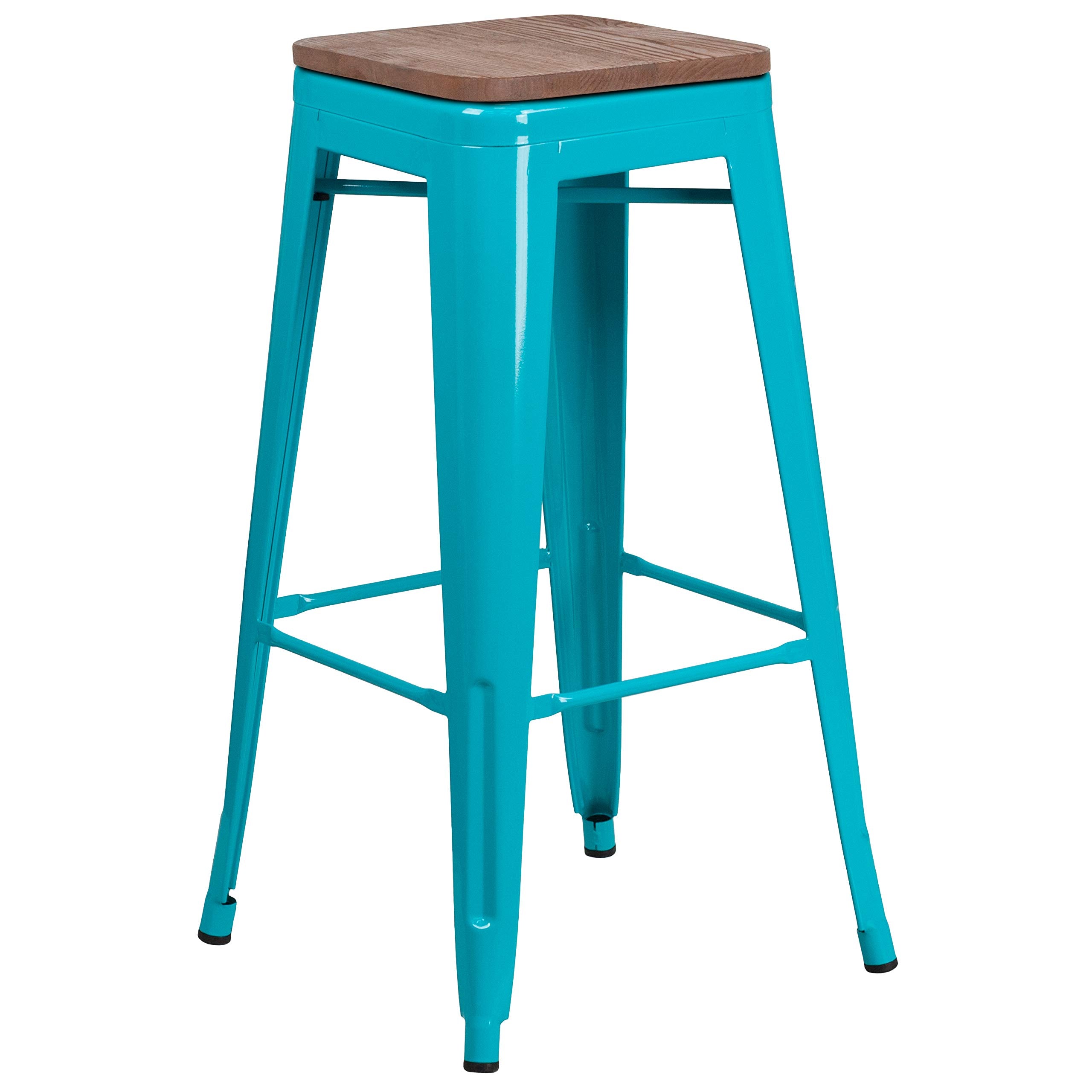 Flash Furniture 30 High Backless Crystal Teal-Blue Barstool with Square Wood Seat