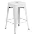 Flash Furniture Kai Commercial Grade 24' High Backless White Metal Indoor-Outdoor Counter Height Stool With Square Seat