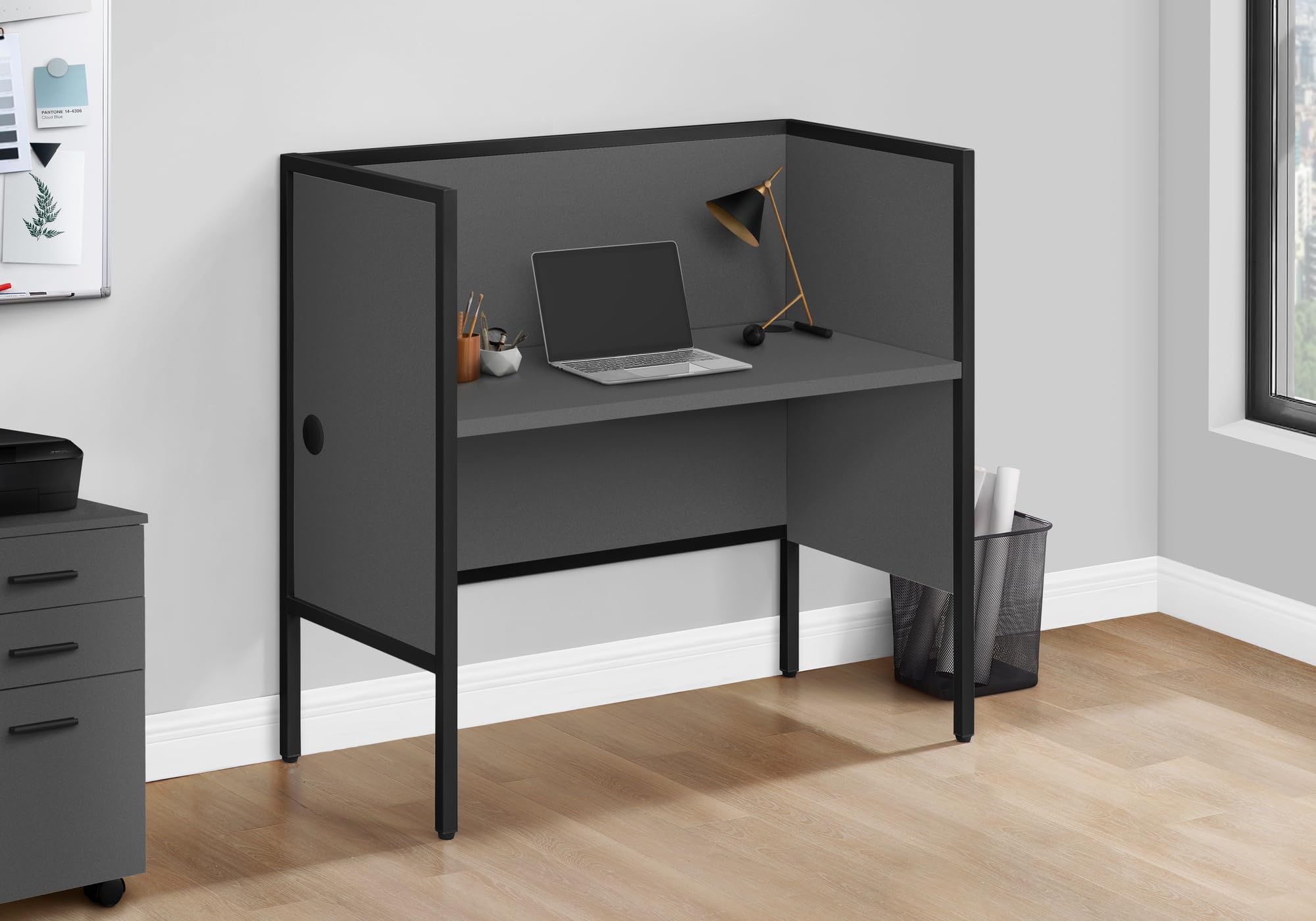 Monarch Specialties I 7734 Office Cubicle, 48' L, Desk, Work, Commercial Grade, Grey Laminate, Black Metal