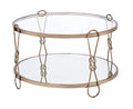 Benjara, Gold and Clear Metal Coffee Table with Mirrored Top and 1 Bottom Shelf