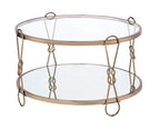Benjara, Gold and Clear Metal Coffee Table with Mirrored Top and 1 Bottom Shelf