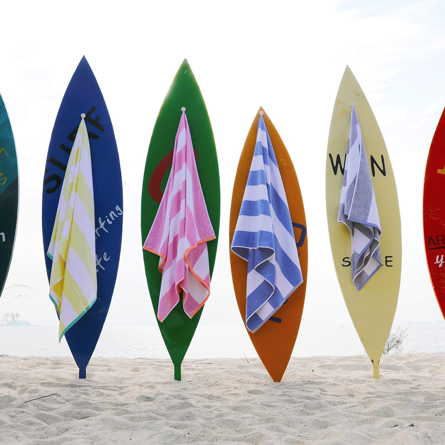 Henbay Cotton Oversized Beach Towel - Large 70 X 35 Inch Pool Towel, Blue Striped Quick Dry Swimming Cabana Towel