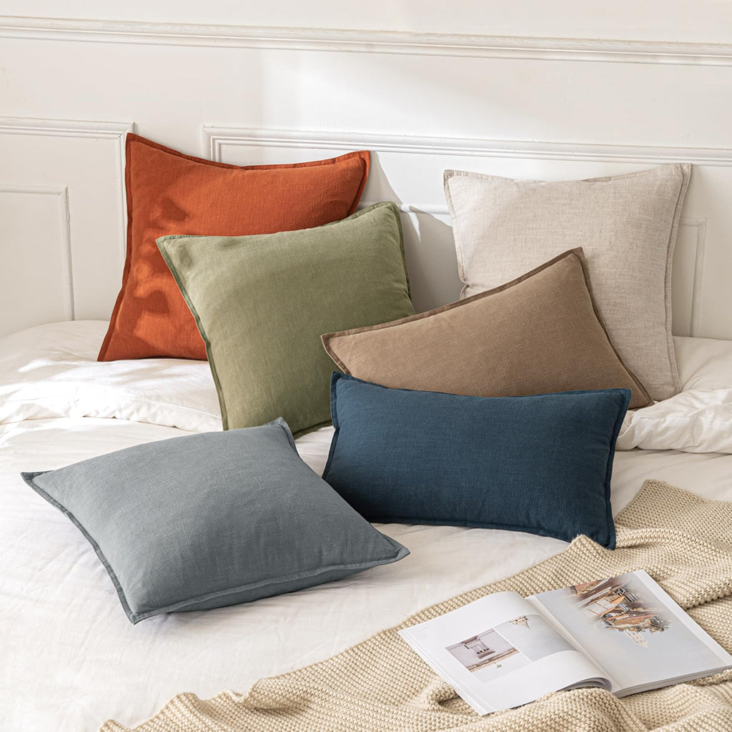 Miulee Linen Pillow Covers 20X20 Inch Light Olive Green ?Decorative Boho Farmhouse? ?Neutral Throw Pillows Pack Of 2 Soft Accent Couch Pillowcases Spring Modern Home Decor Sofa Cushion Livingroom Bed