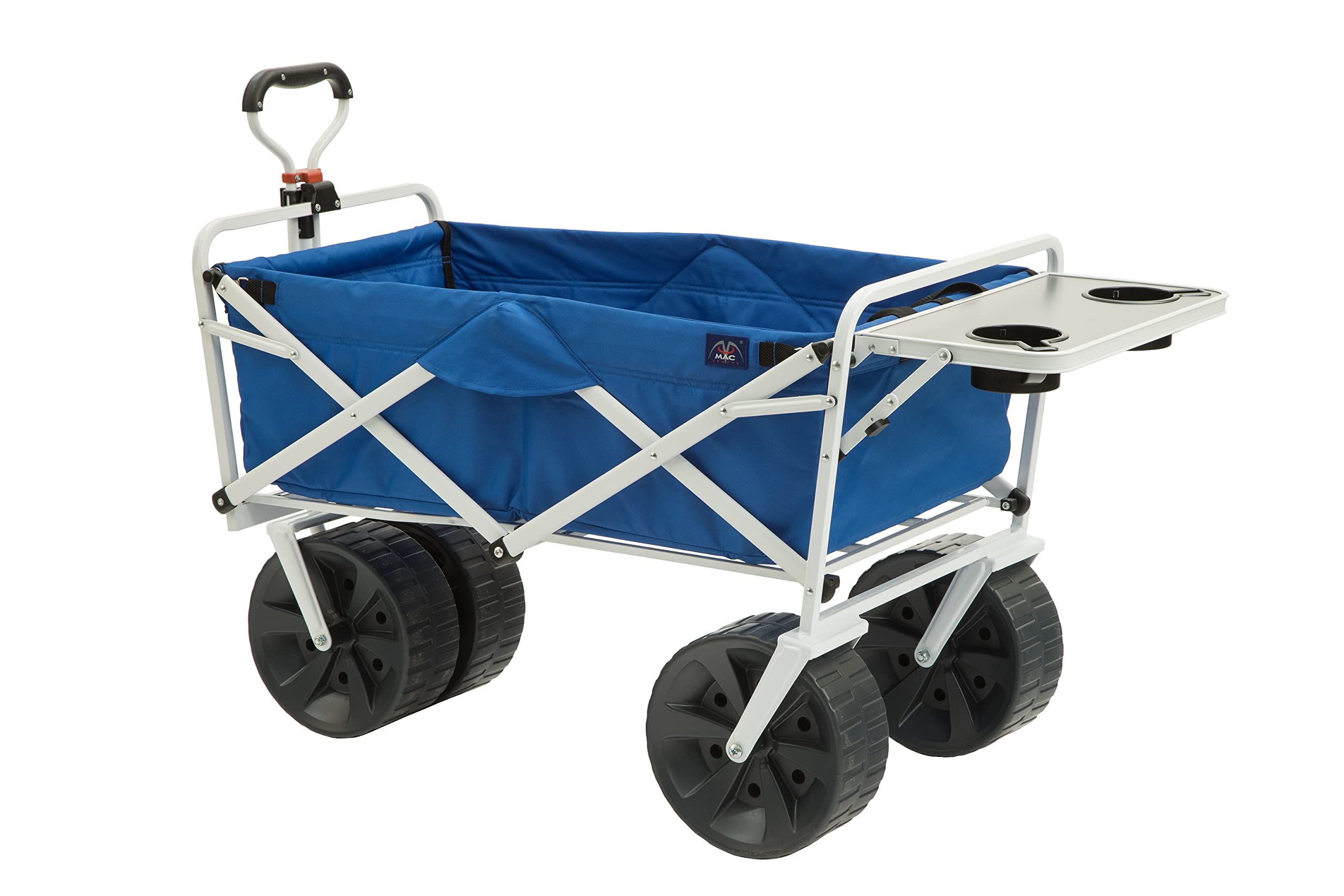Macsports All Terrain Beach Wagon With Side Table|Heavy Duty Collapsible Folding Cart With Large Wheels For Beach Day, Picnic, C