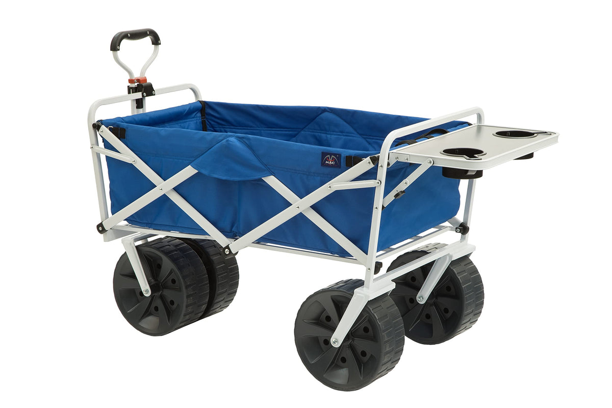 Macsports All Terrain Beach Wagon With Side Table|Heavy Duty Collapsible Folding Cart With Large Wheels For Beach Day, Picnic, C