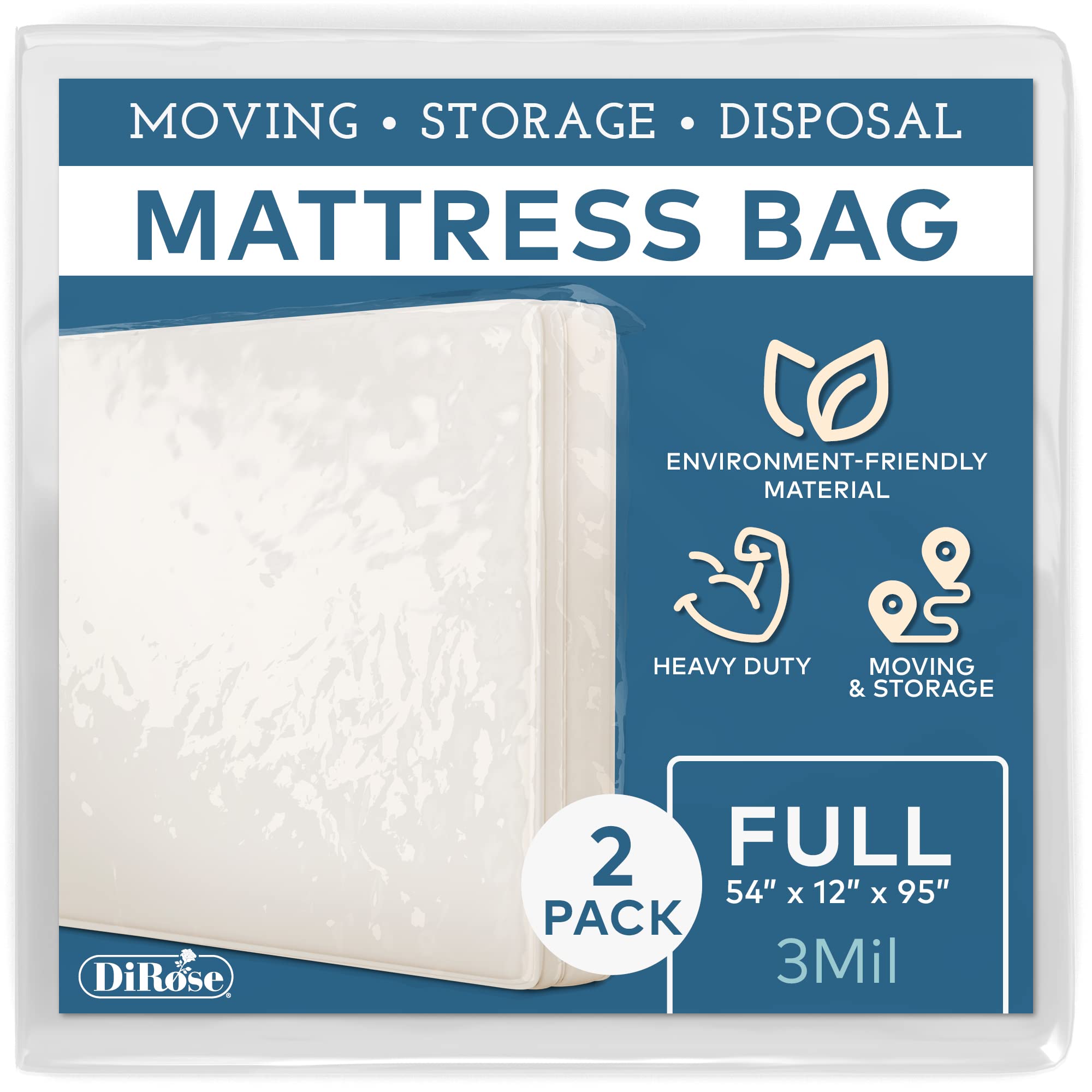 Mattress Storage Bag - 2Pk Full Size Thick Plastic Moving Cover, Transport, Disposal And Protector - 3 Mil Heavy Duty Reusable C