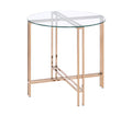 Benjara End Table With X Shaped Metal Base And Round Glass Top, Gold And Clear