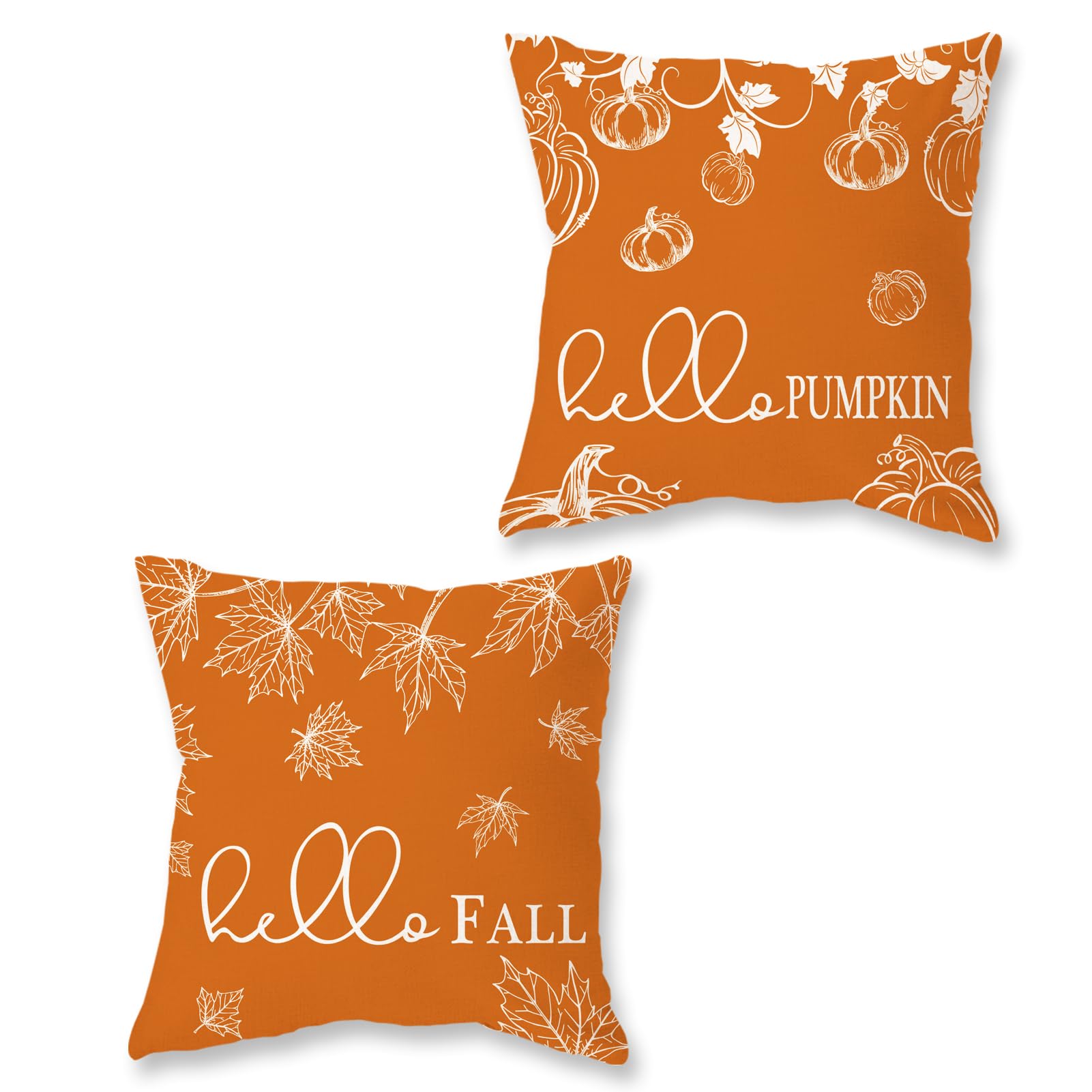 Onway Fall Throw Pillow Covers 18X18 Set Of 2 Farmhouse Hello Fall Pumpkin Maple Leaves Decorations Outdoor Patio Autumn Seasona