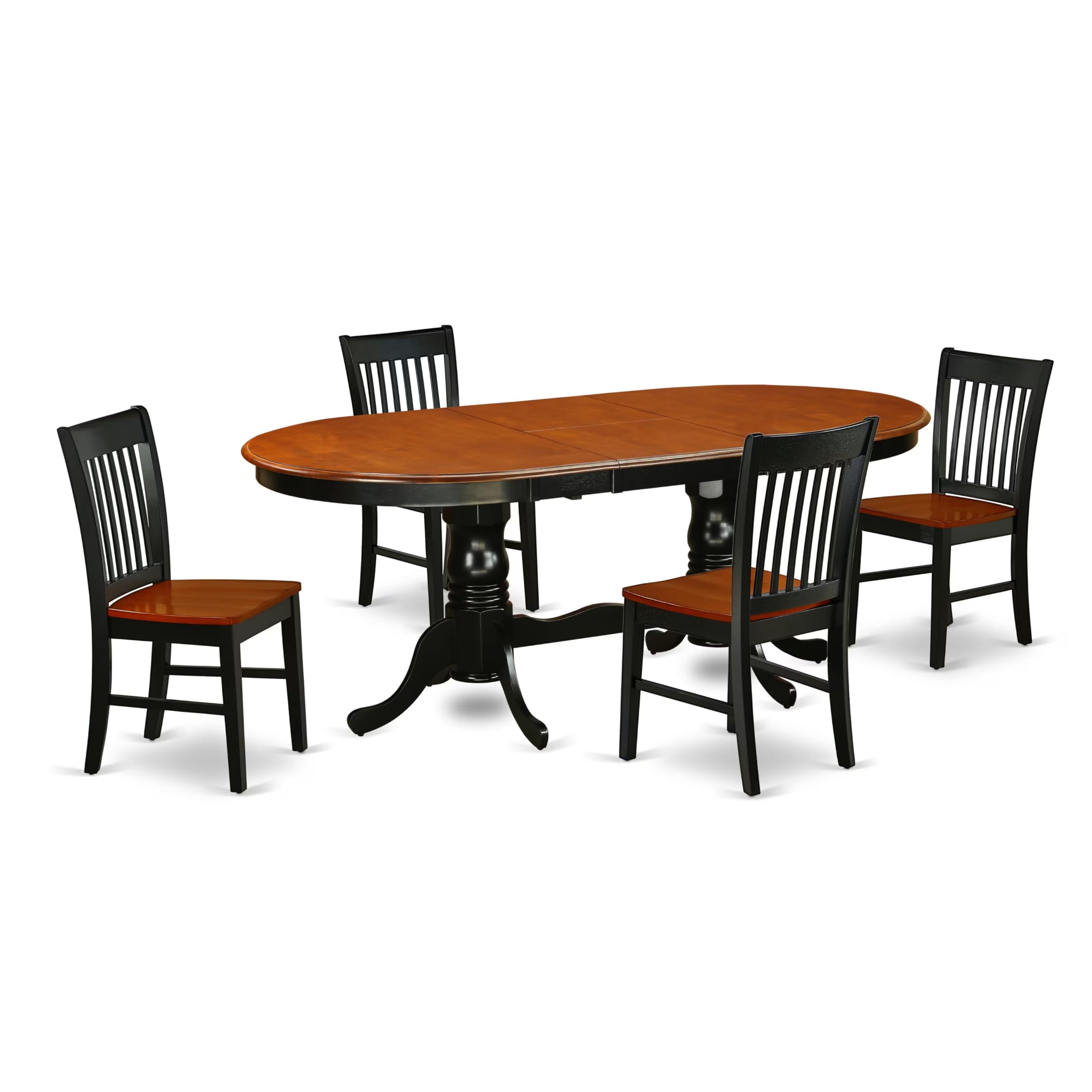 East West Furniture Plno5-Bch-W 5 Piece Modern Dining Table Set Includes An Oval Wooden Table With Butterfly Leaf And 4 Kitchen Dining Chairs, 42X78 Inch, Black & Cherry