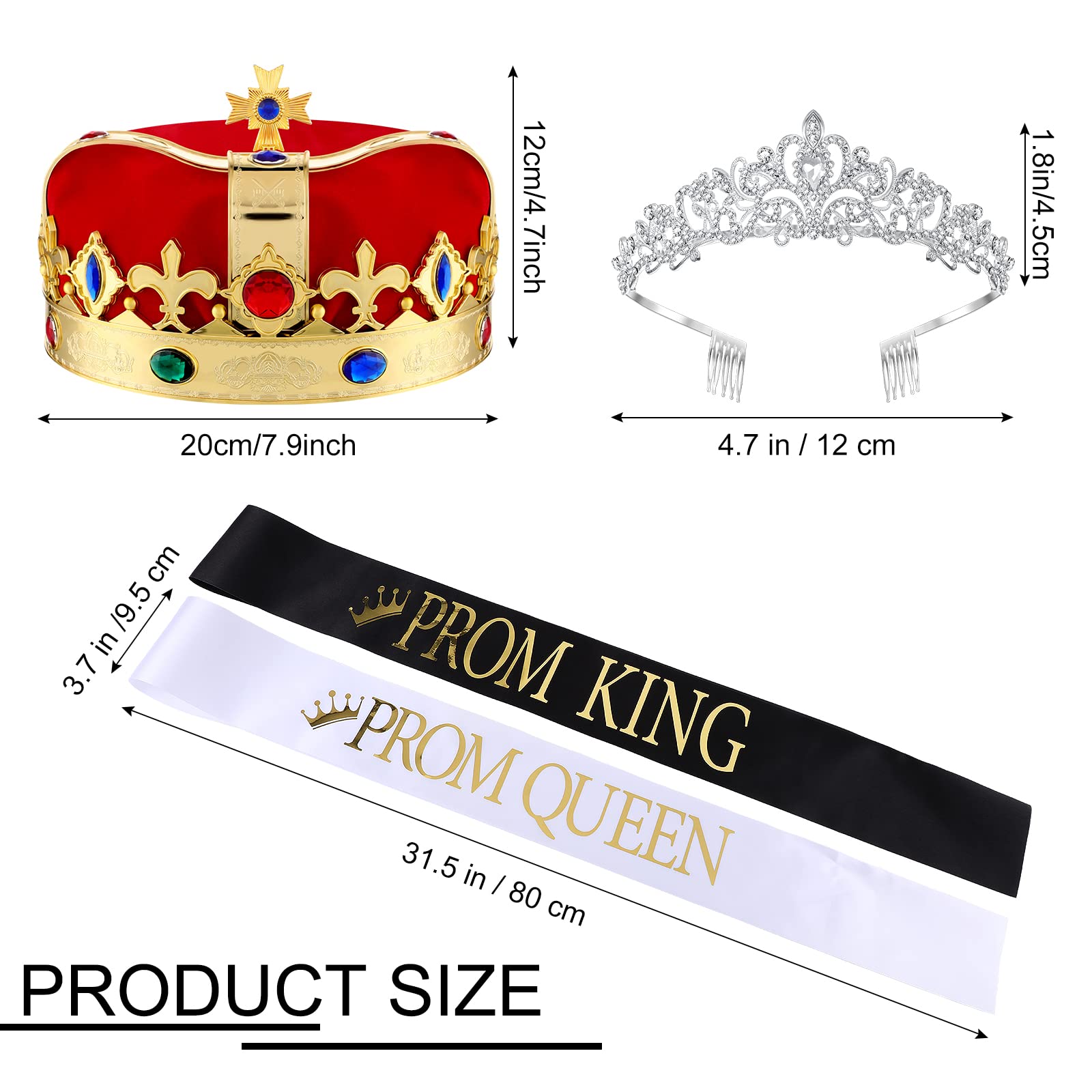 Saintrygo Prom King And Prom Queen 80S Party Favors Crowns Tiara Sash Shiny Satin Adults Cosplay 2024 Grad Crown Sash(4 Pcs, Vin