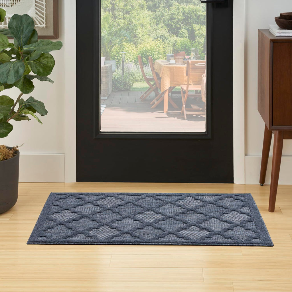 Nourison Easy Care Moroccan Navy Blue 2' X 4' Area Rug, Trellis, Easy Cleaning, Non Shedding, Bed Room, Living Room, Dining Room, Backyard, Deck, Patio (2X4)