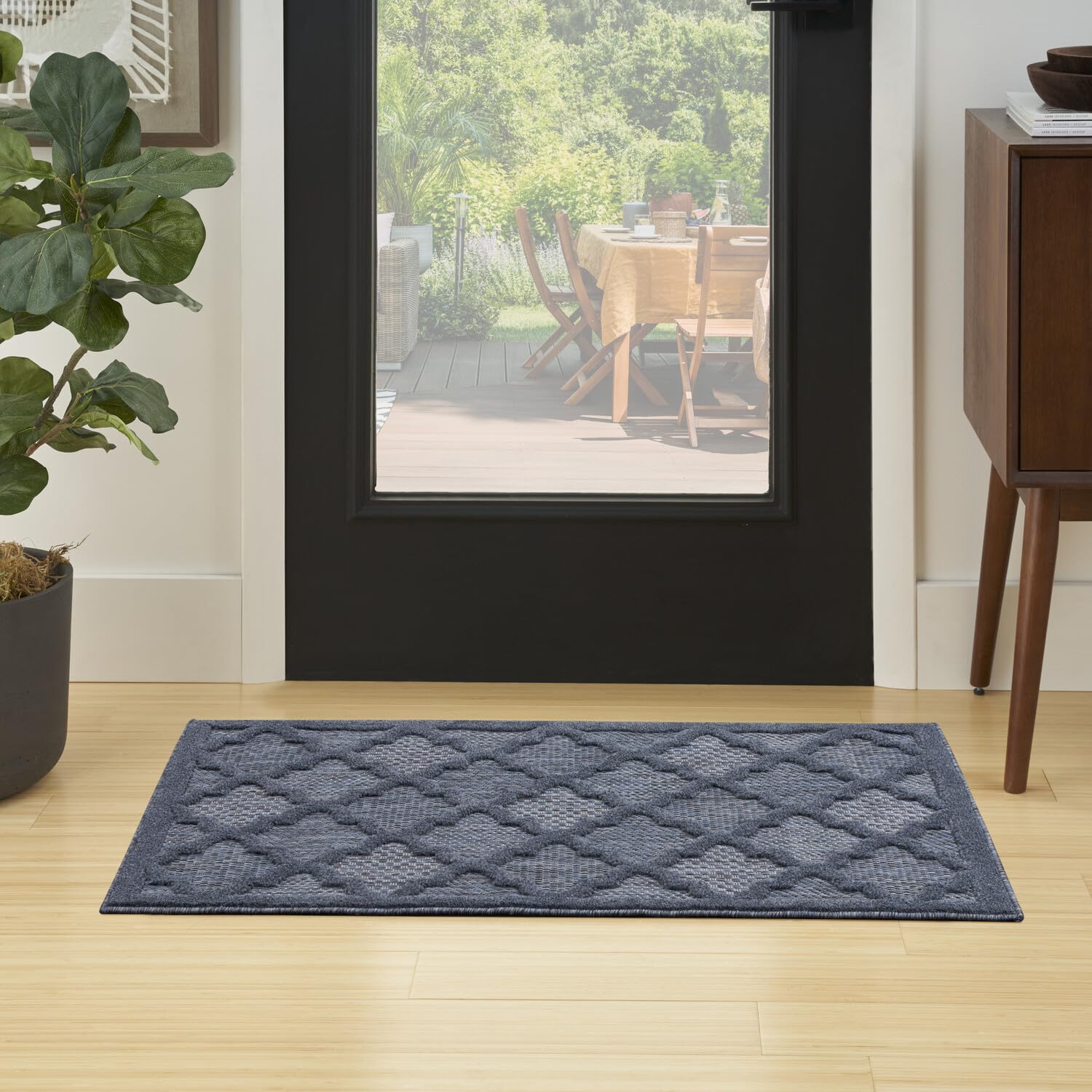 Nourison Easy Care Moroccan Navy Blue 2' X 4' Area Rug, Trellis, Easy Cleaning, Non Shedding, Bed Room, Living Room, Dining Room, Backyard, Deck, Patio (2X4)