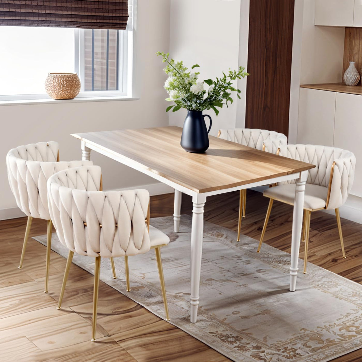 Ivoros Velvet Dining Chairs Set Of 4, Accent Chairs With Gold Metal Legs, Woven Upholstered Dining Chairs For Living Room/Bedroo