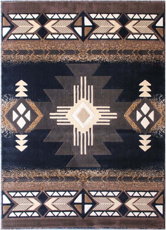 YHSF South West Native American Area Rug C318 (Black, 8 Feet x 10 Feet)