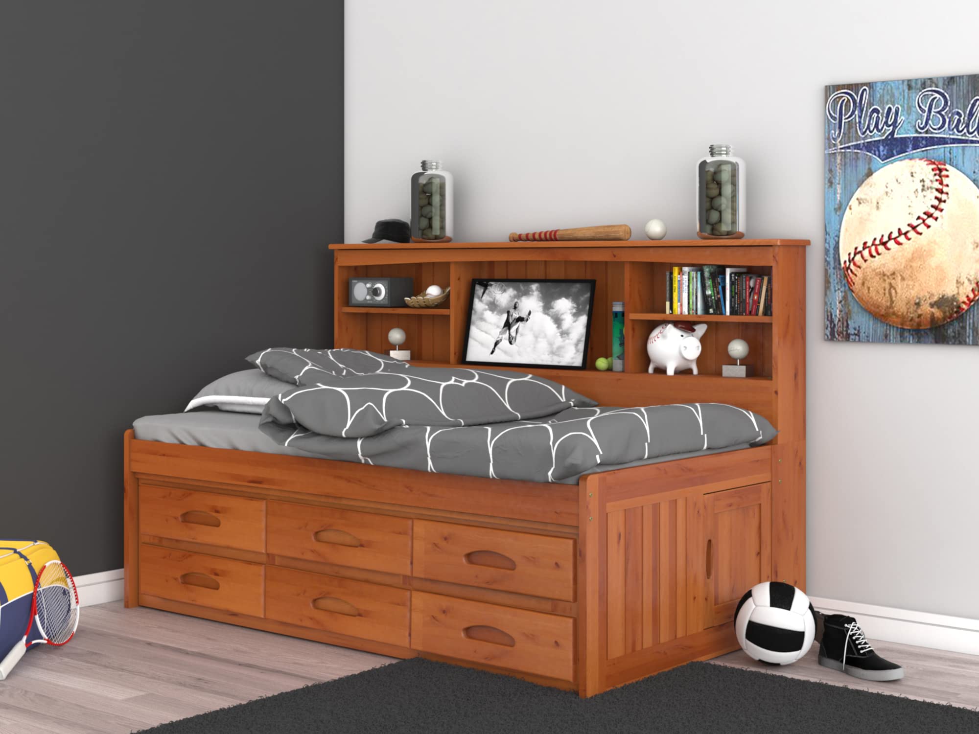 OS Home and Office Furniture Solid Pine Twin Daybed with Six Drawers - Thumbnail 3