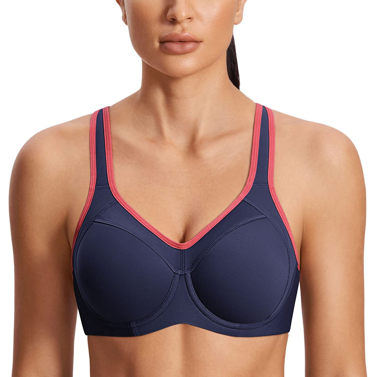 Syrokan Womens Full Support High Impact Racerback Lightly Lined Underwire Sports Bra True Navy 34C