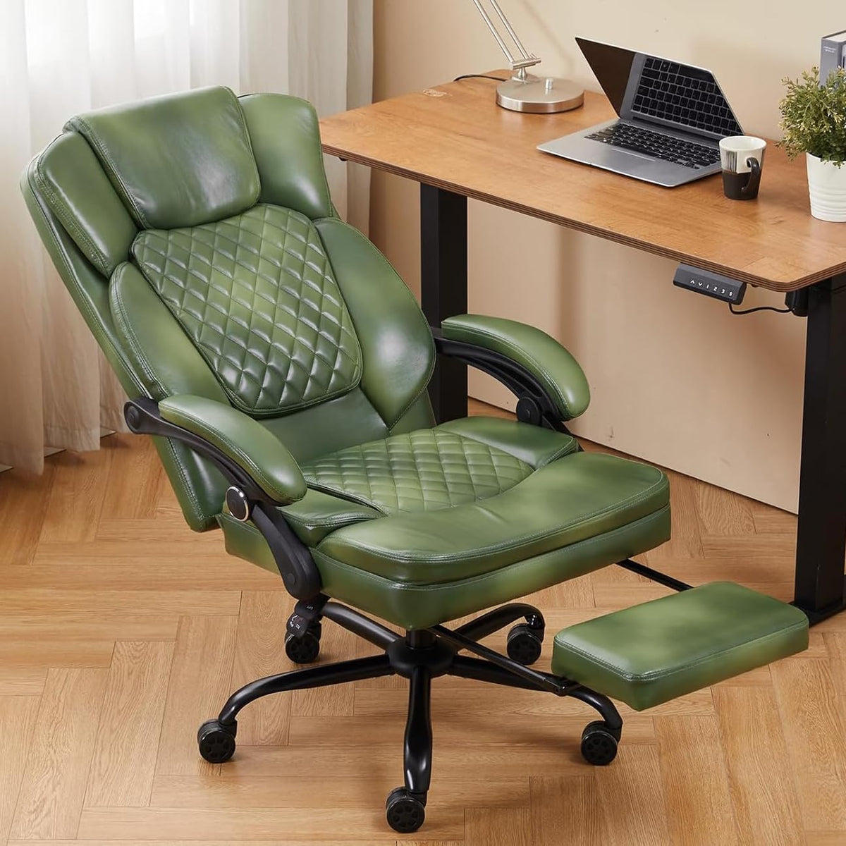 Studiobay Reclining Office Chair With Footrest, Executive Chair Pu Leather Chair, Big Tall Reclining Desk Chair With Leg Rest, C