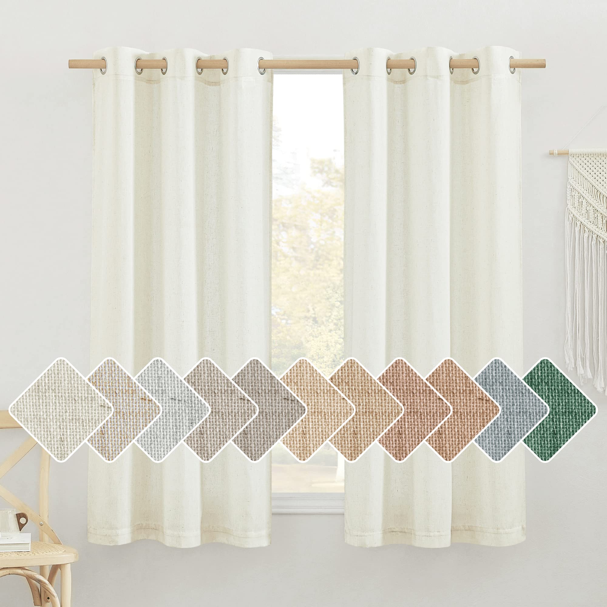 Nicetown Thick Linen Bedroom Curtains 63 Inch Length 2 Panels, Grommet Privacy Added Linen Weave Window Treatments With Light Fi