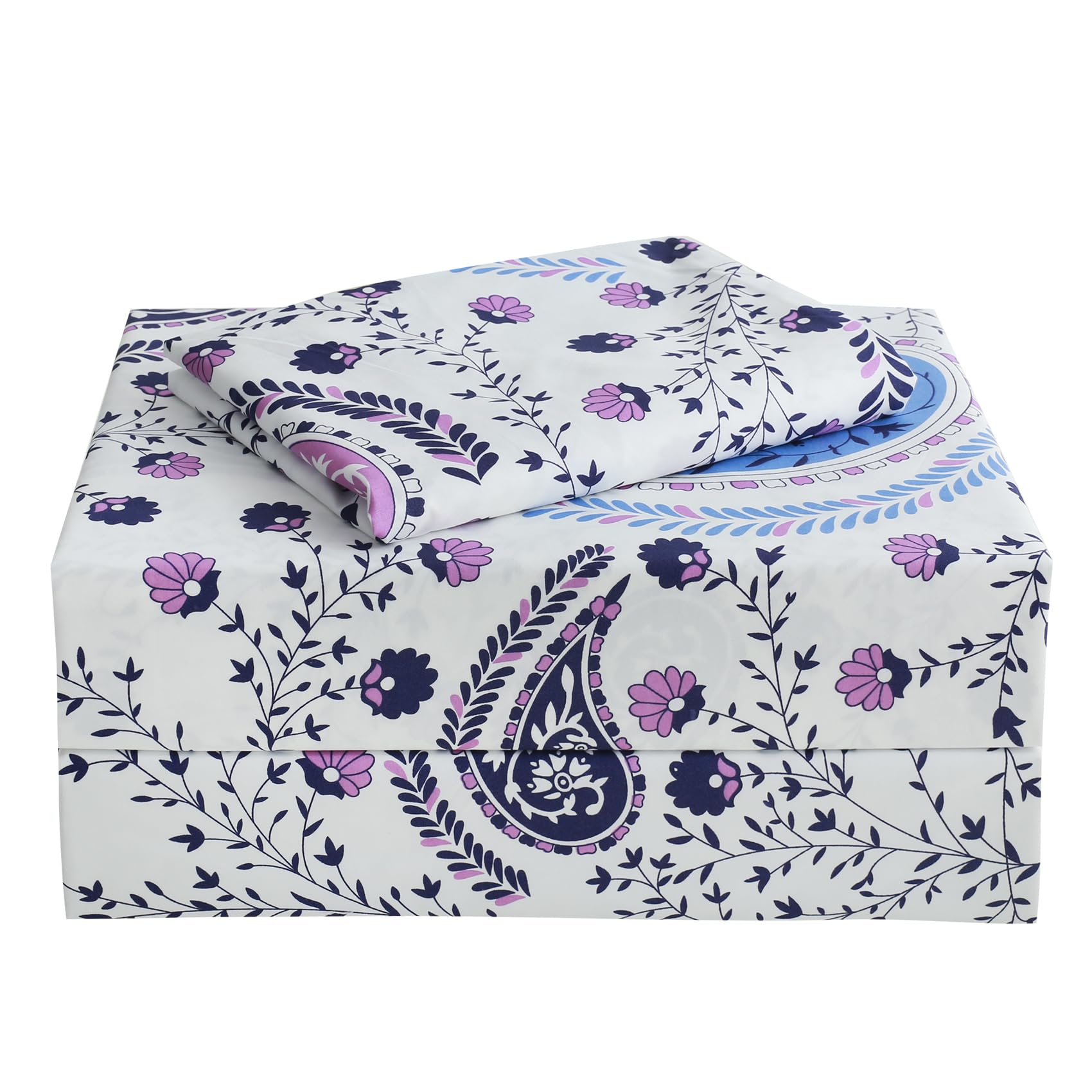 Jsd Paisley Floral Printed Sheet Set Twin Size, 3 Piece Soft Pattern Microfiber Sheets Extra Deep Pocket