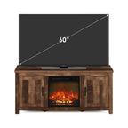 Furinno Jensen Farmhouse Barn Door Fireplace Stand With Storage Cabinet For Tv Up To 60 Inch, Rustic Brown