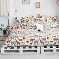 Blueblue Safari Kids Duvet Cover Set Queen, 100% Cotton Bedding For Boys Girls Teens Lion Elephant Rhino Giraffe Zebra Zoo Print