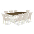 East West Furniture V077Ga235-9 9 Piece Kitchen Table Set Includes A Rectangle Dining Table With V-Legs And 8 Doeskin Linen Fabric Parsons Dining Chairs, 40X72 Inch, Multi-Color