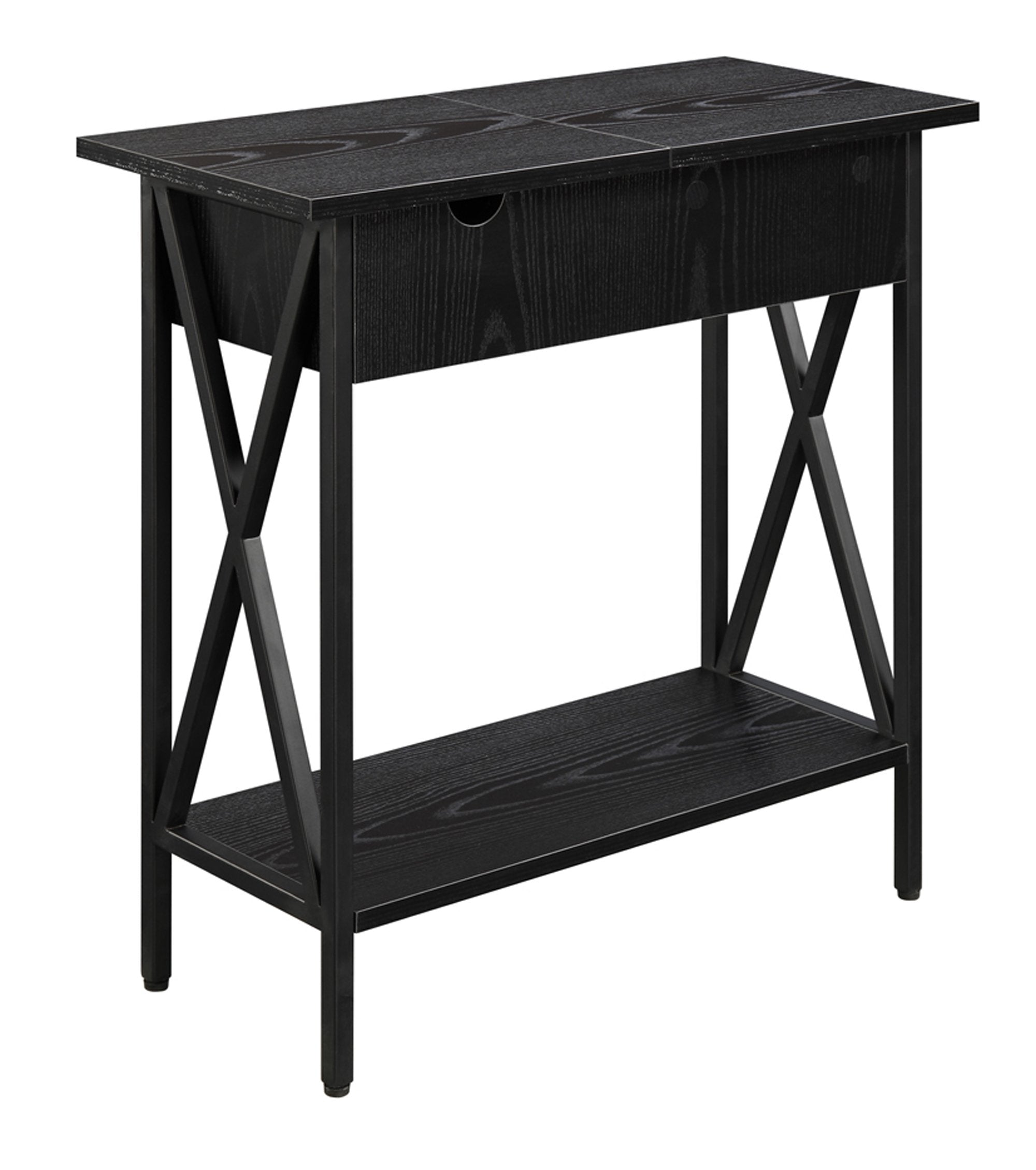 Convenience Concepts Tucson End Charging Station and Shelf, Electric Flip Top Table, Black/Black