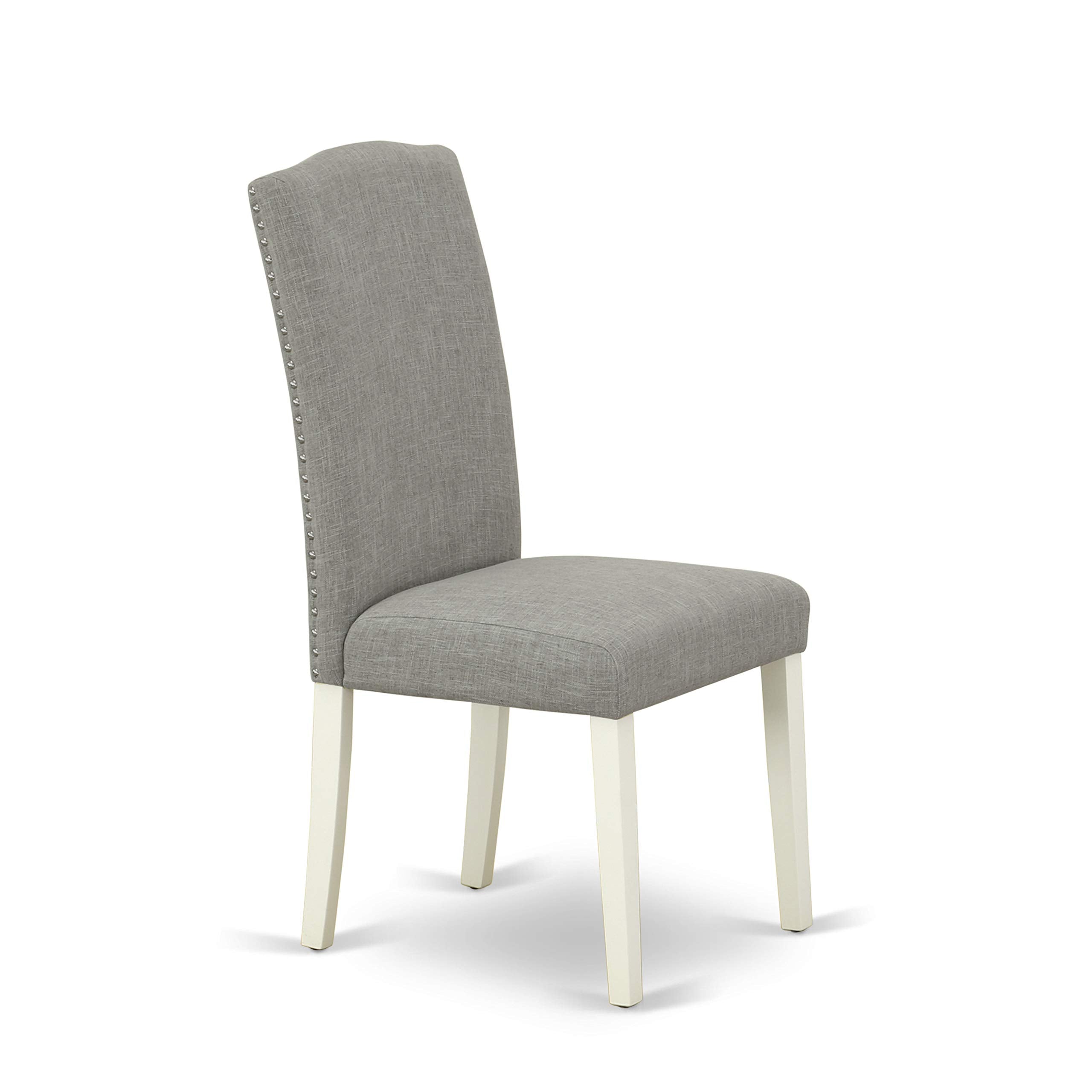 East West Furniture Hlen3-Lwh-06 3 Piece Dining Set For Small Spaces Contains A Round Dining Room Table With Pedestal And 2 Dark Shitake Linen Fabric Parson Chairs, 42X42 Inch, Linen White