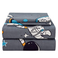 Jsd Grey Astronaut Planet Kids Sheet Set Twin, 3 Piece Cute Space Adventure Printed Microfiber Sheets For Boys Deep Pocket