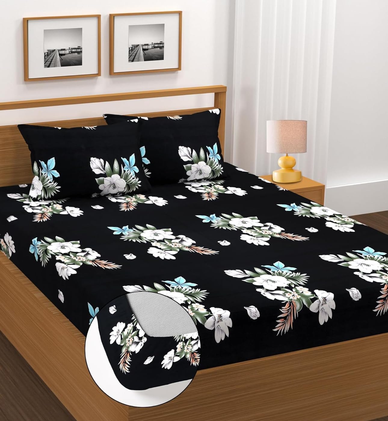 Black Spade Heavy Glace Cotton Microfiber Ac Comforter/Blanket/Duvet With 1 King Size Elastic Fitted Bedsheet And 2 Pillow Cover