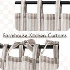 Jinchan Kitchen Curtains 36 Inch Length Striped Tie Top Linen Tier Curtains Short Curtains For Living Room Bedroom Bathroom Farmhouse Light Filtering Rod Pocket Cafe Curtains 2 Panels Grey On Beige