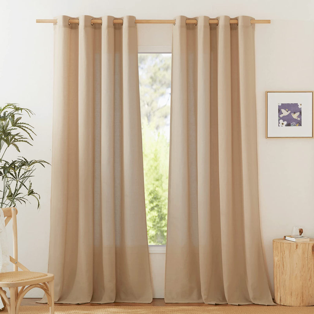 Nicetown Living Room Curtains Camel Thick Linen Flax Texture, Grommet Semi Sheer Privacy Assured With Light Filtering Linen Weave Drapes For Bedroom/Farmhouse, W55 X L90, 2 Panels