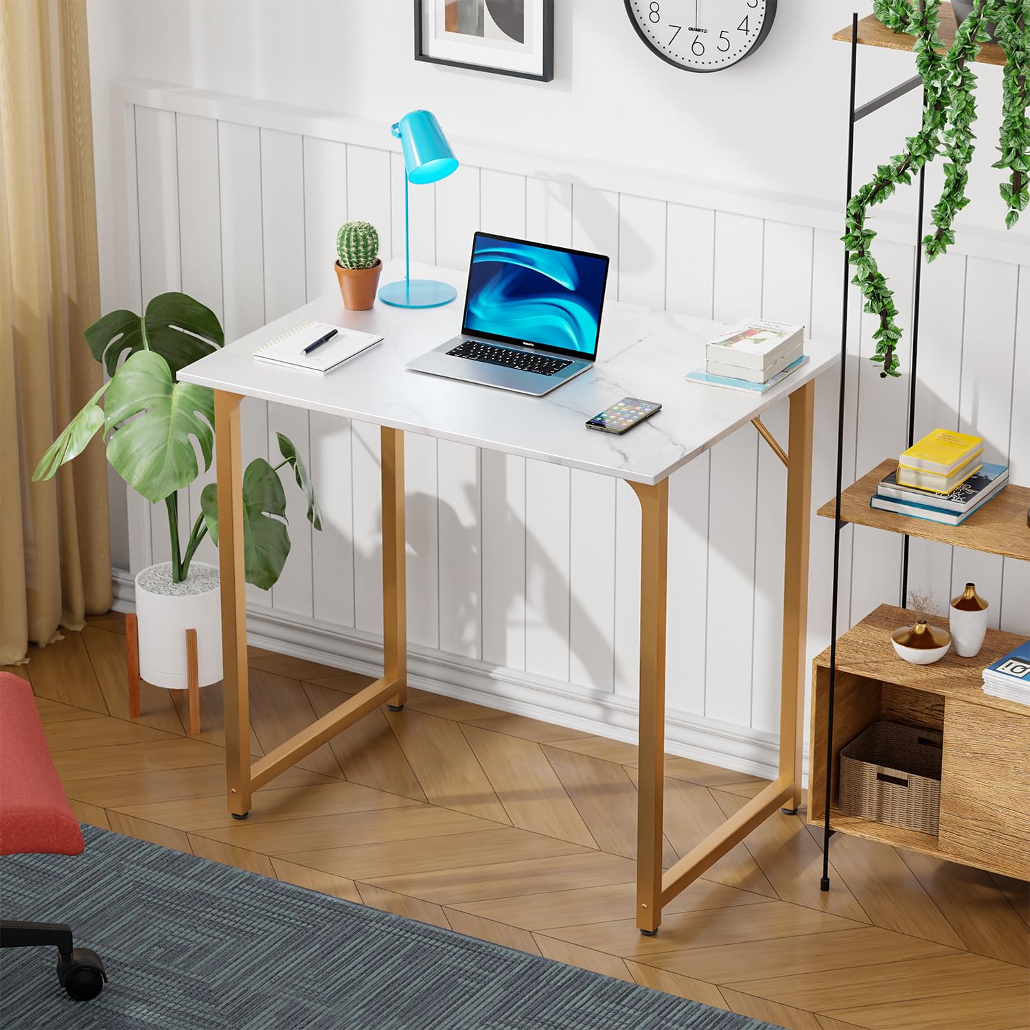 Paylesshere 32/39/47 Inch Computer Desk Study Writing Table, Adjustable Feet, Modern Furniture For Home Office (1, White Gold, 32 Inch)