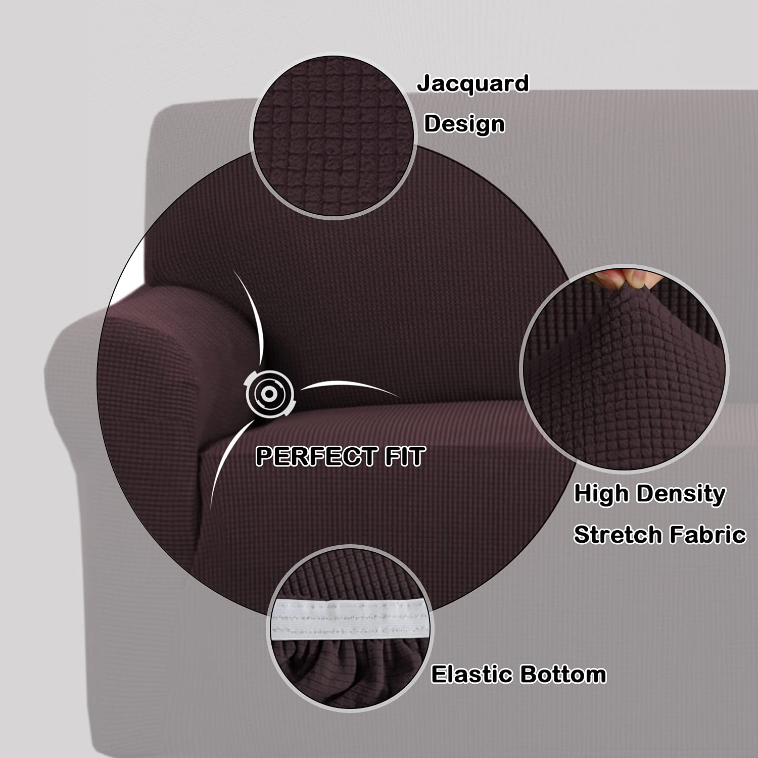 Turquoize Stretch Sofa Slipcover Chair Slipcover 1 Piece Chair Covers For Living Room Armchair Covers Slipcovers With Jacquard Fabric And Elastic Bottom Pet Furniture Protector (Armchair, Brown)