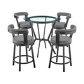 Armen Living Naomi And Bryant 5-Piece Counter Height Dining Set In Black Metal And Grey Faux Leather