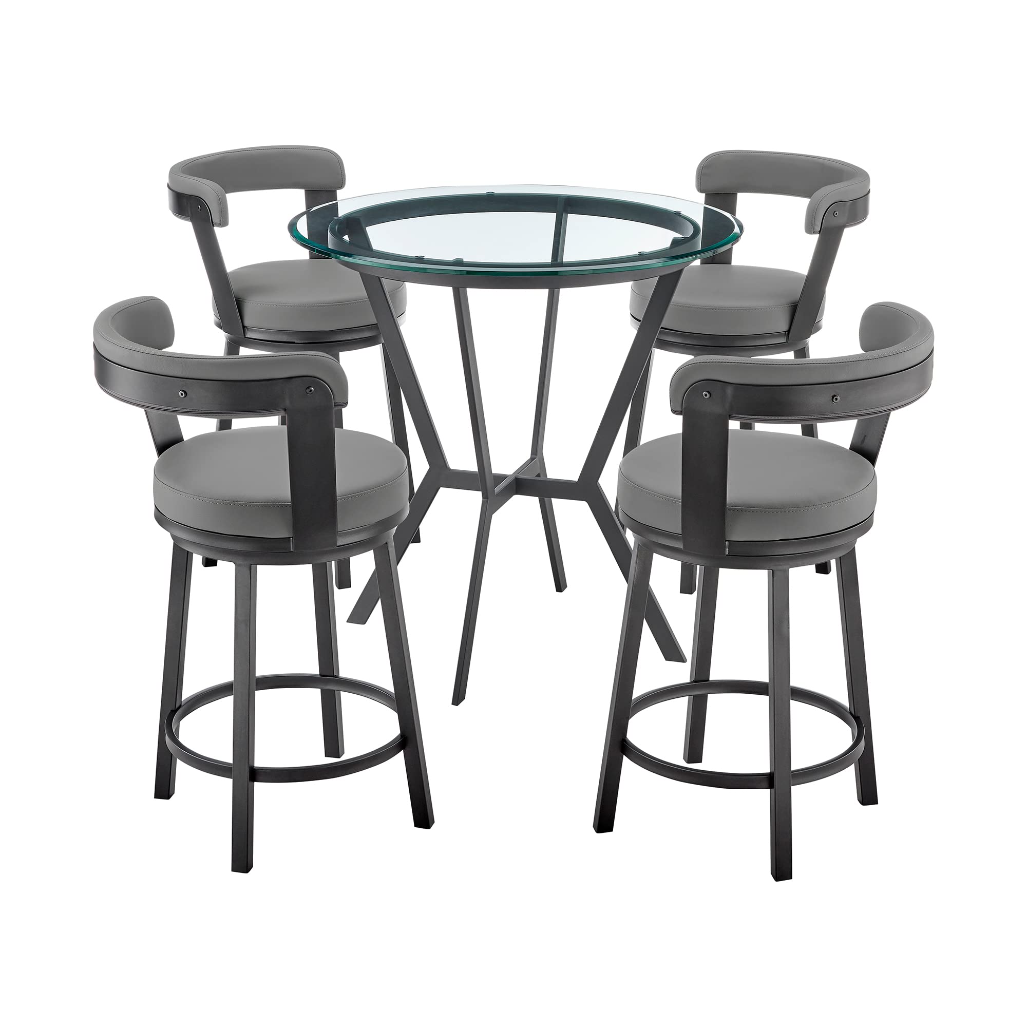 Armen Living Naomi And Bryant 5-Piece Counter Height Dining Set In Black Metal And Grey Faux Leather