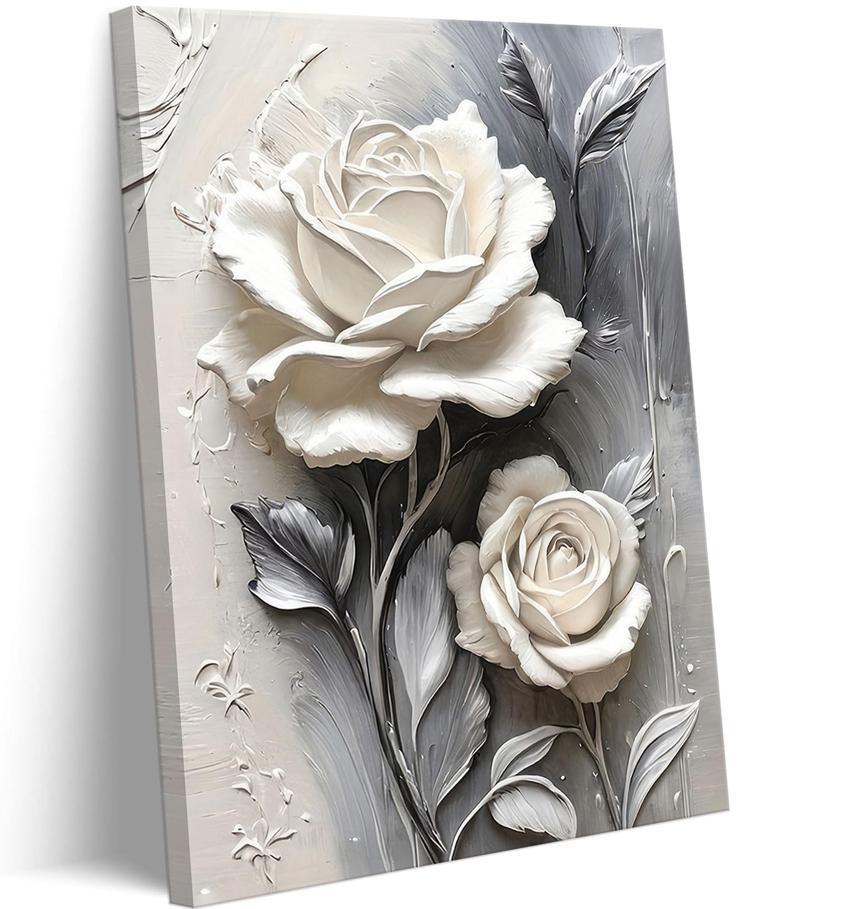 Elegant White Rose Canvas Art Modern Abstract Floral Wall Decor Picture White Blooming Flowers Poster Print Painting for Office 