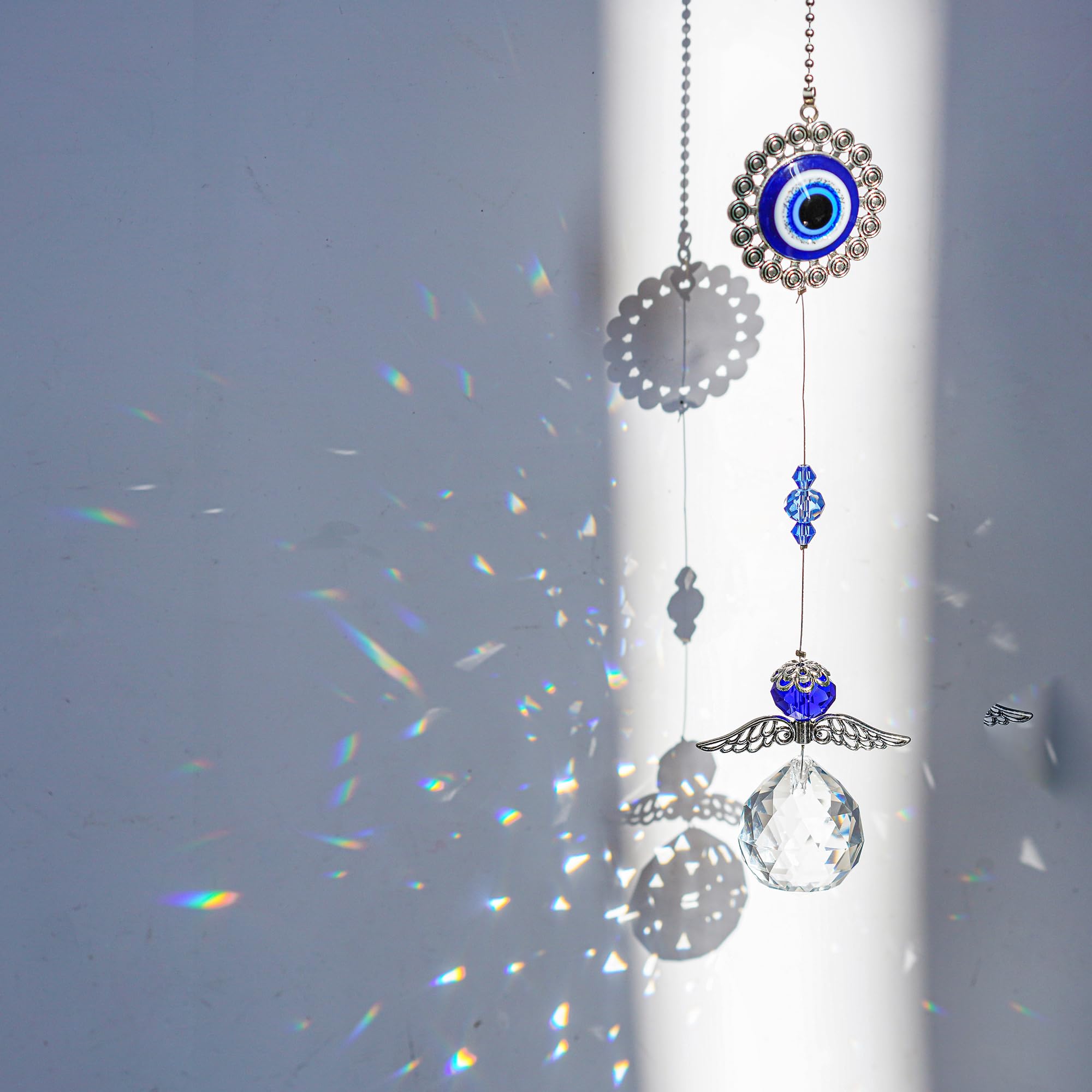 Crystal Angel Suncatcher With Feng Shui Turkish Blue Evil Eye Protection And Good Luck Charm Gift