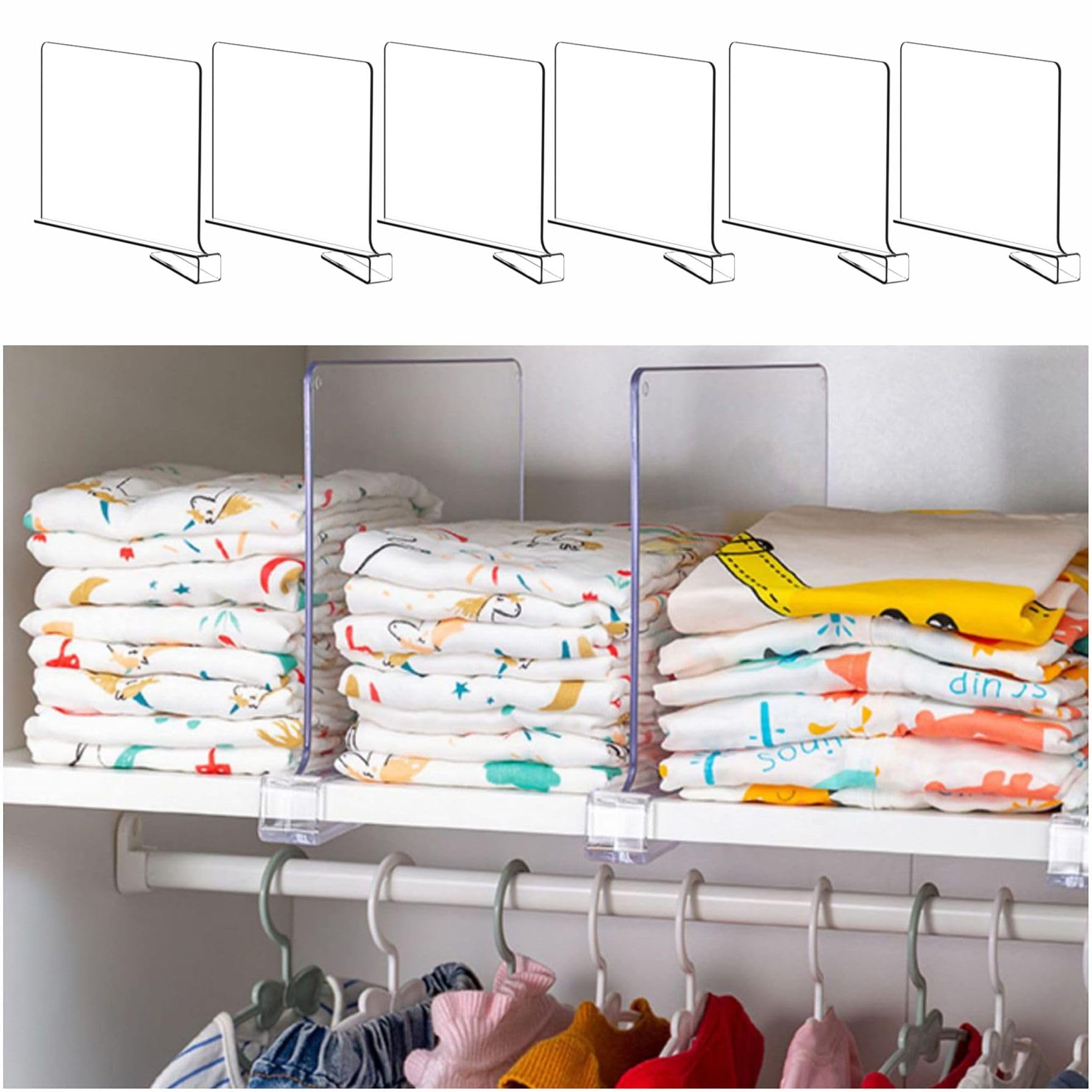 Yieach Acrylic Shelf Dividers For Closet Storage,Clear Closet Organizer For Purses And Clothes,Perfect Wood Shelf Separators For