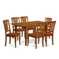 East West Furniture PSAV7-SBR-W 7 Piece Dining Table Set Consist of a Rectangle Dining Room Table with Butterfly Leaf and 6 Wood Seat Chairs, 32x60 Inch, Saddle Brown