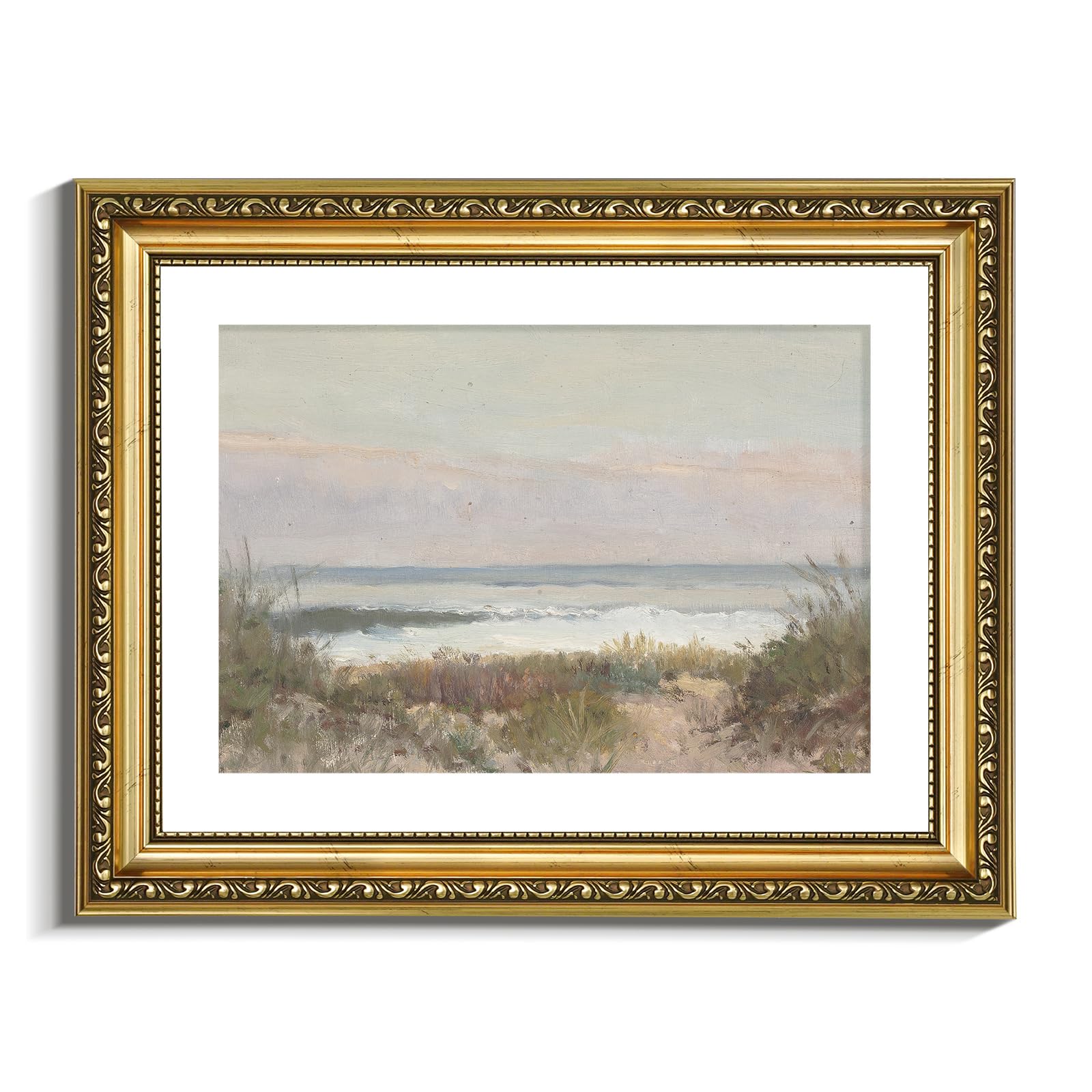 VIYYIEA Gold Framed Wall Art Canvas Print Home Decor Classical Coastal Scenery Bathroom Pictures Wall Decorations Farmhouse Wall