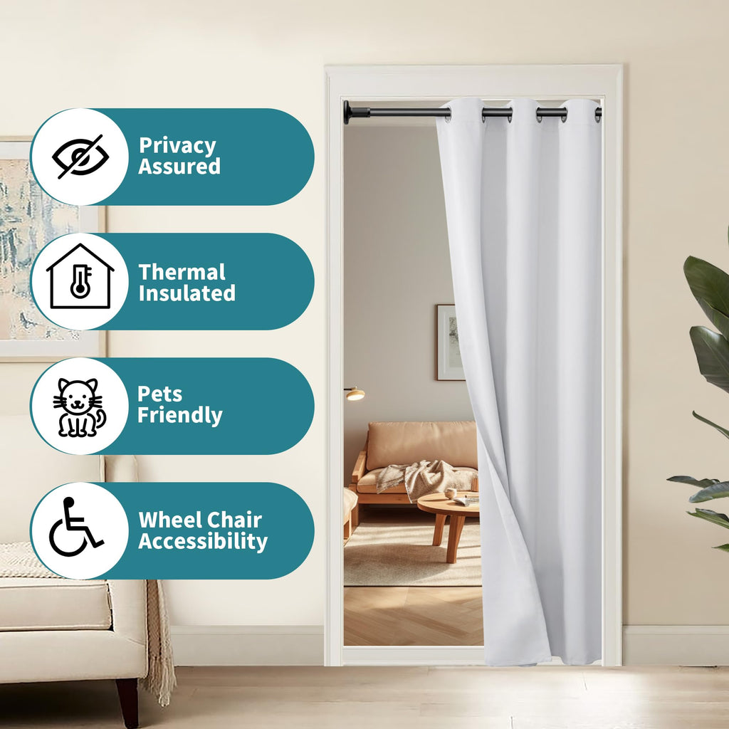 Bgment Greyish White Door Curtain 80 Inch Length For Doorway, Bedroom Closet Curtain, Privacy Thermal Insulated Blackout Grommet Room Divider For Room Separation, 1 Panel, 42 Inch Wide