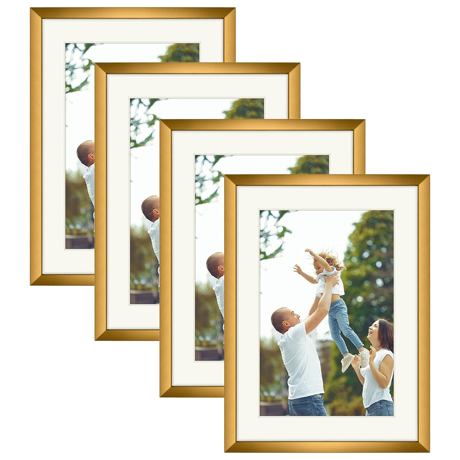Golden State Art, Aluminum Picture Frame And Real Glass- 5x7 Picture Frames with Ivory Color Mat for 4x6 Photo Display- Wall Dec