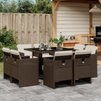 vidaXL Patio Dining Set with Cushions - 9 Piece Brown Poly Rattan Furniture for Outdoor/Garden/Backyard/Deck with Compact Storage and Tempered Glass Table