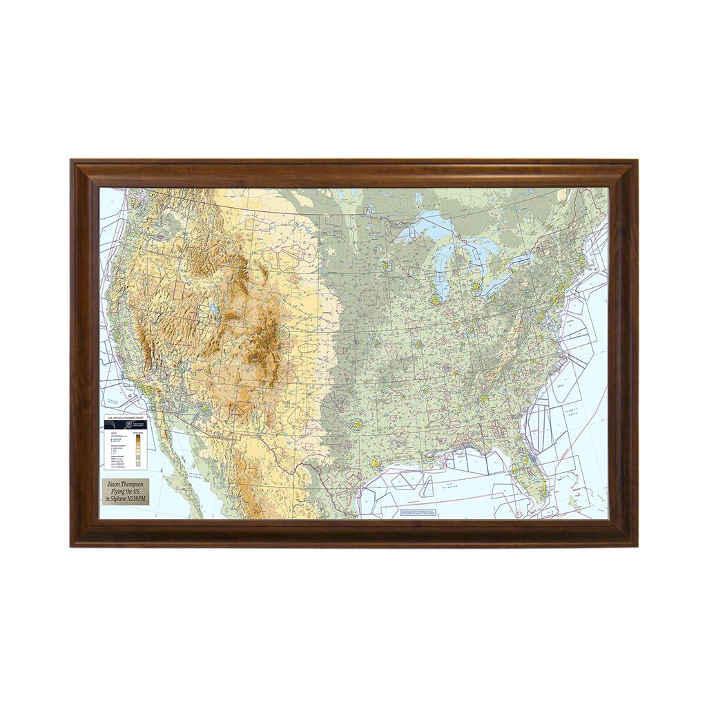 Push Pin Travel Maps Personalized Posters & Prints - USA VFR Pilot - Brown Frame - Framed Pin Map, Arrives Ready to Hang with 15