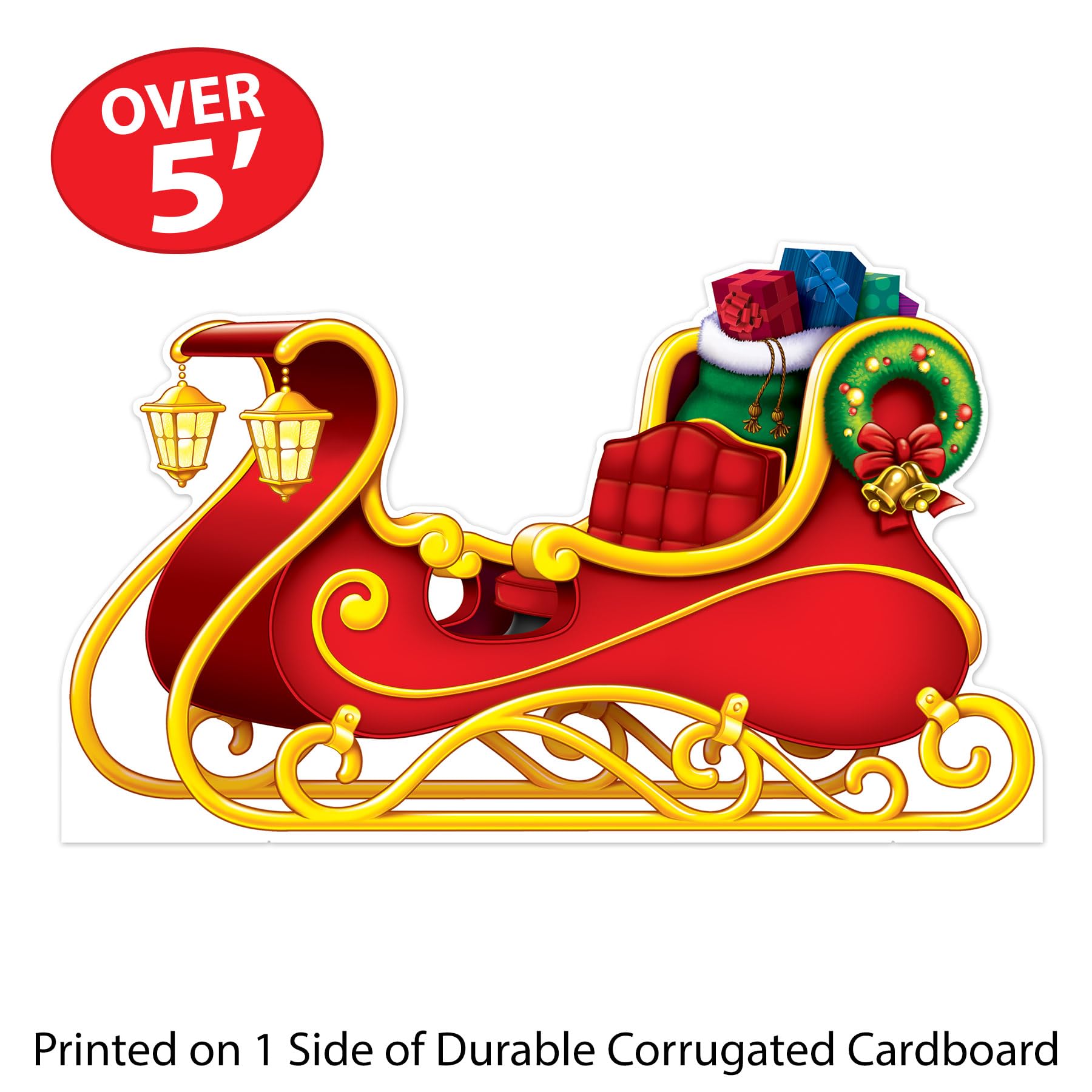 Beistle 3' 7' X 5' 10' Cardboard Santa'S Sleigh Photo Booth Prop With Easel Stand Up Christmas Holiday Party Decoration, Red/Yellow/Blue/Green/Black