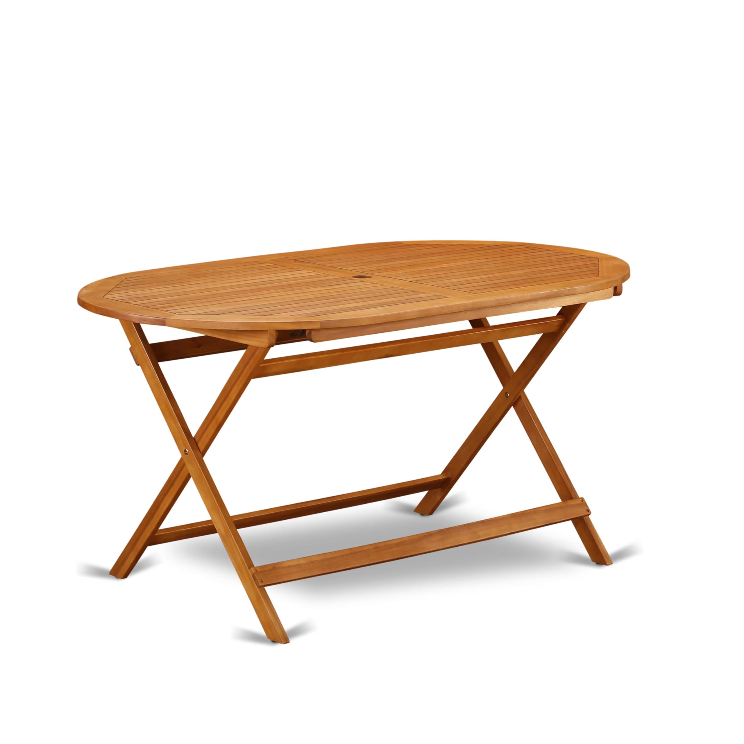 East West Furniture DICM7CWNA Diboll 7 Piece Patio Dining Set Consist of an Oval Outdoor Acacia Wood Table and 6 Folding Side Chairs, 36x60 Inch, Natural Oil