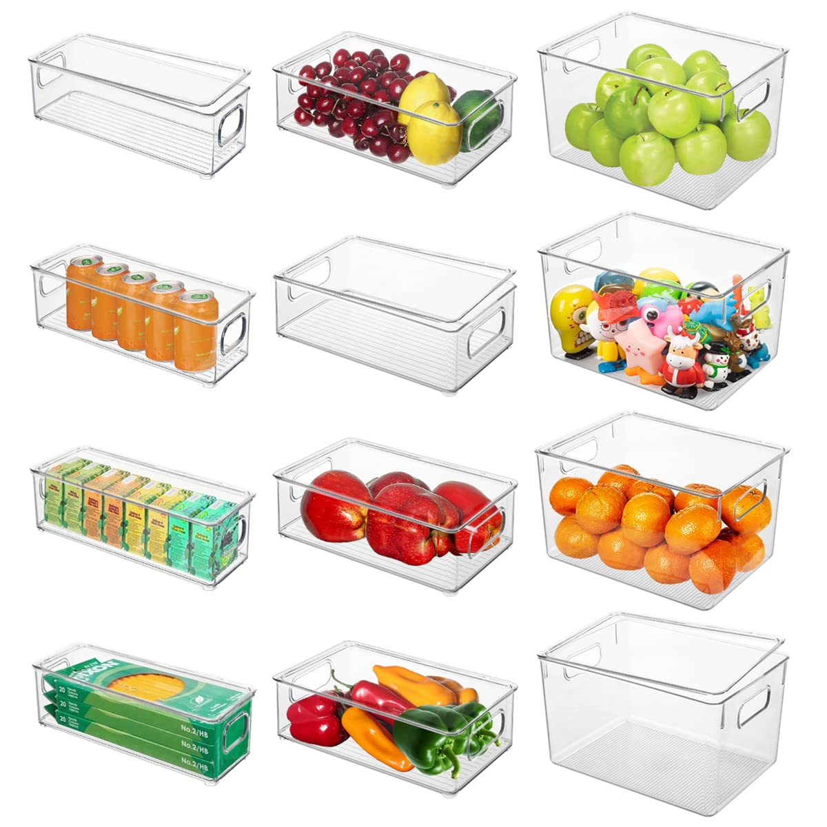 GOLIYEAN Refrigerator Organizer Bins with Lids, 12 Pack Plastic Freezer Organizer Bins for Freezer, Kitchen, Cabinets - Clear Pa