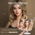 Huonul Makeup Mirror Vanity Mirror With Lights, 2X, 3X, 10X Magnification, Touch Control, Trifold, White, 9.4'L X 13.4'W, Modern Style, Dresser Mount, Bathroom